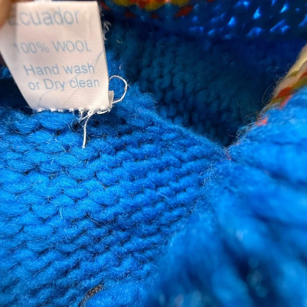 West of the Moon Jacket Kids 6 Blue Excellent Wool Animal Print Ecuador Knit